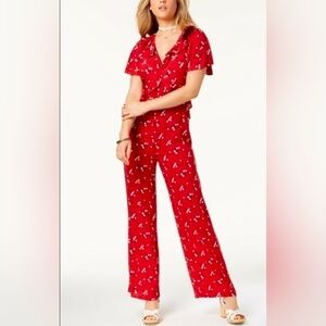 ONE HART SIZE S RED ROMPER‎ FLORAL PRINTED JUMPSUIT SPRING SUMMER NWT